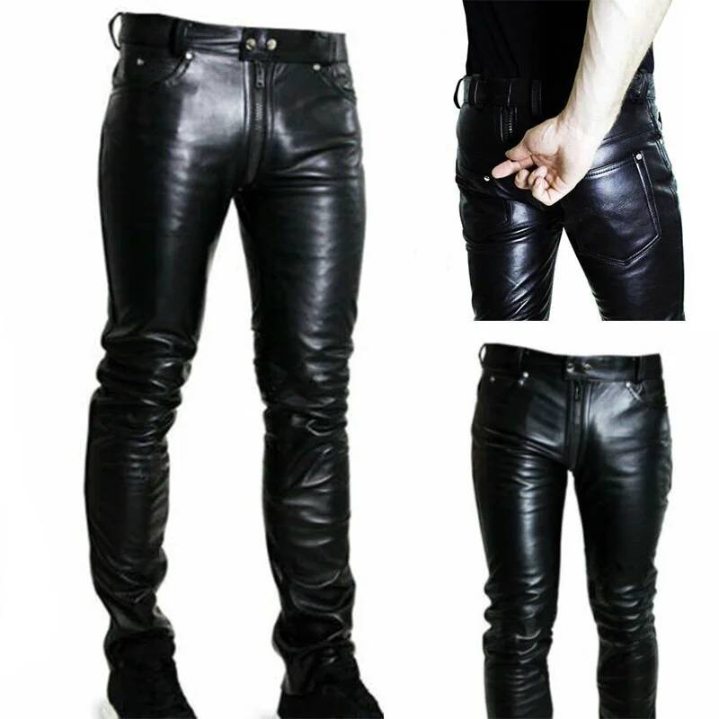 Queen Street Fashion - Pantalon en cuir décontracté pour homme,