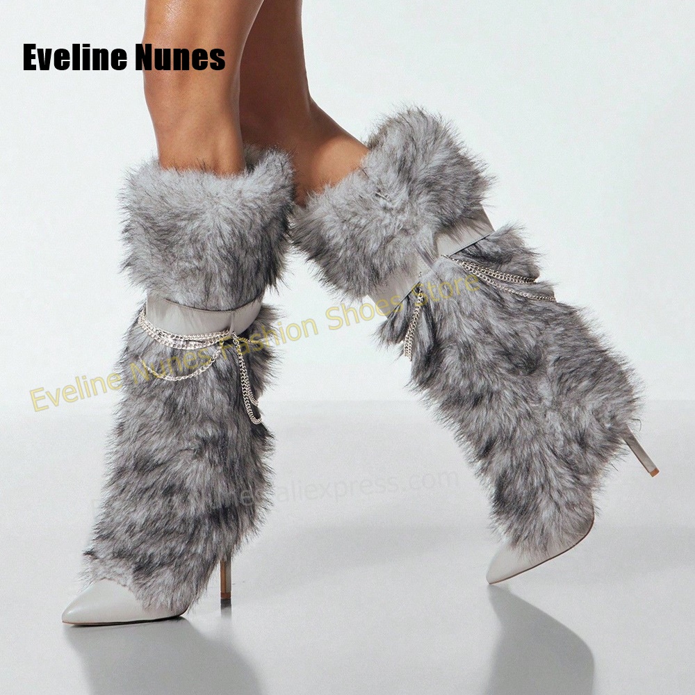 Street Fashion Y2K - Bottines hautes en fourrure moelleuse pour