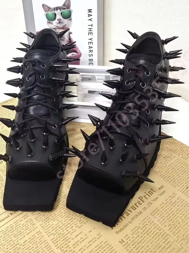 Bottes noires en cuir pour fem - Street Fashion Y2K avis et prix